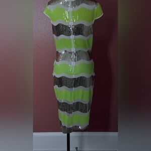 Yellow and Gold Striped Sequin Dress